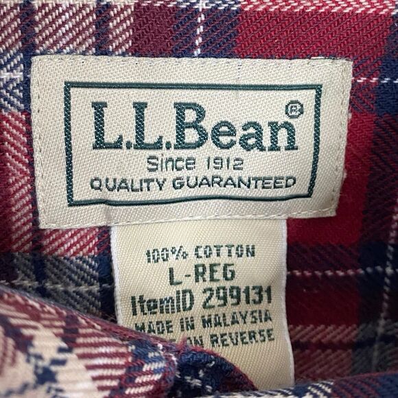 LL Bean Flannel Shirt Mens L Red Scotch Plaid Traditional Fit Gorpcore Outdoor - Picture 3 of 10